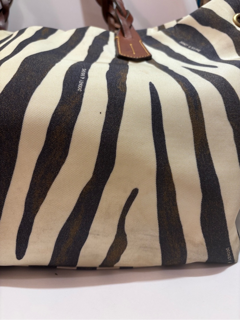 Dooney & Bourke Large Zebra-Print Tote with Brown Leather Shoulder Straps - Picture 6 of 9